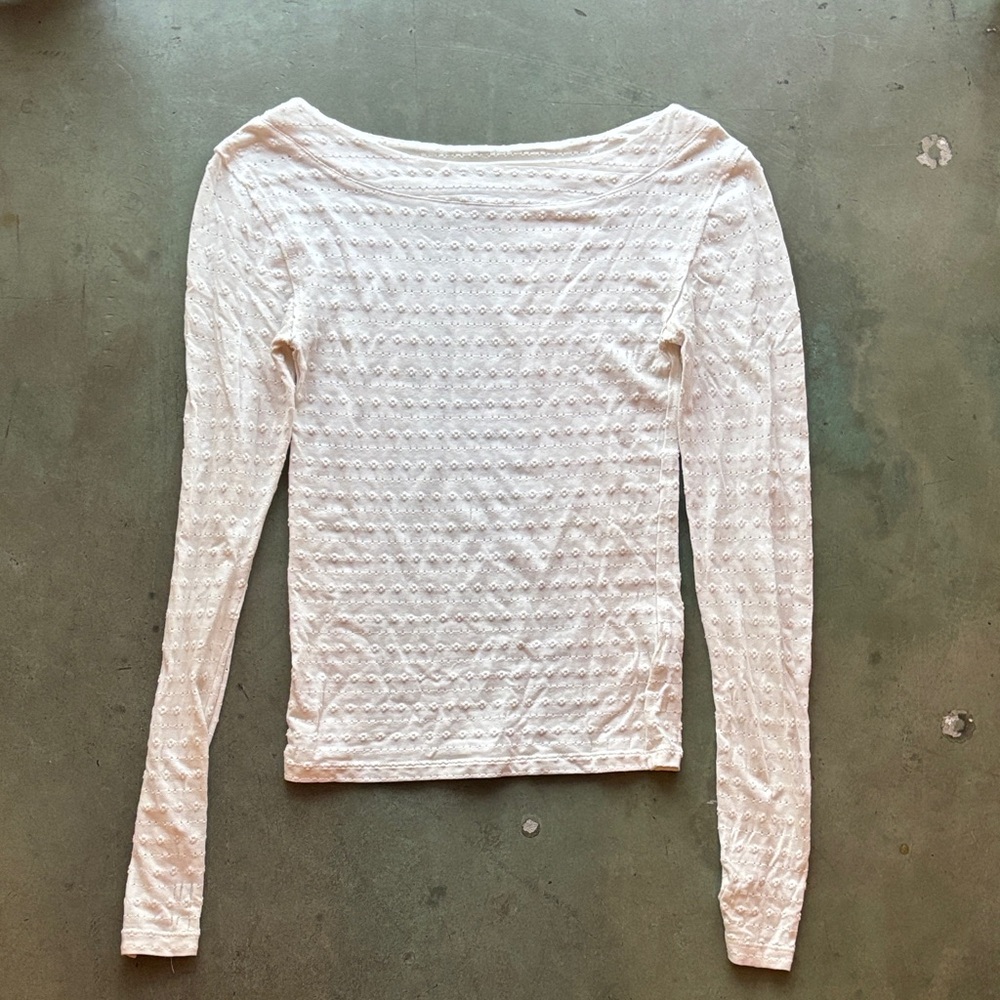 We The Free White Eyelet Boatneck Long Sleeve Top